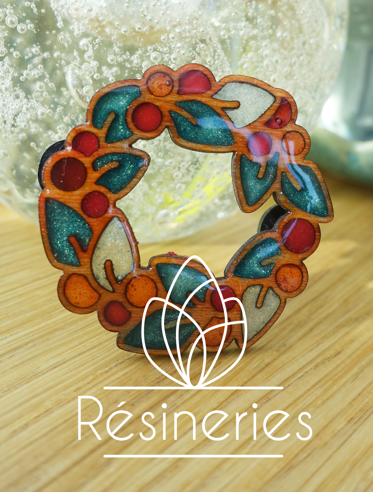 Broche - Couronne de houx (traits bois) – Image 2