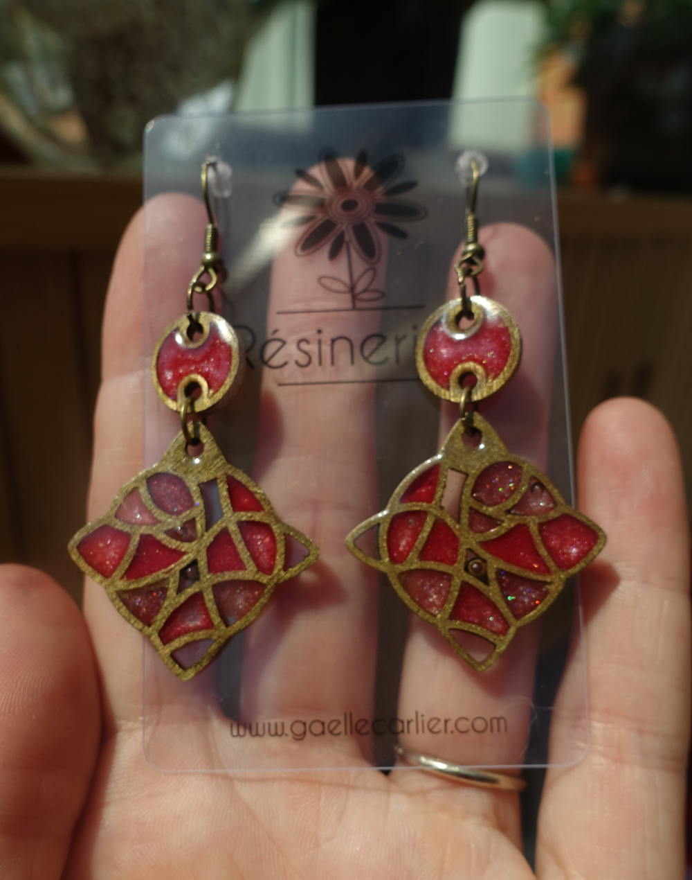 Carreaux sur pointe - Traits or/ rouge et rose – Image 2