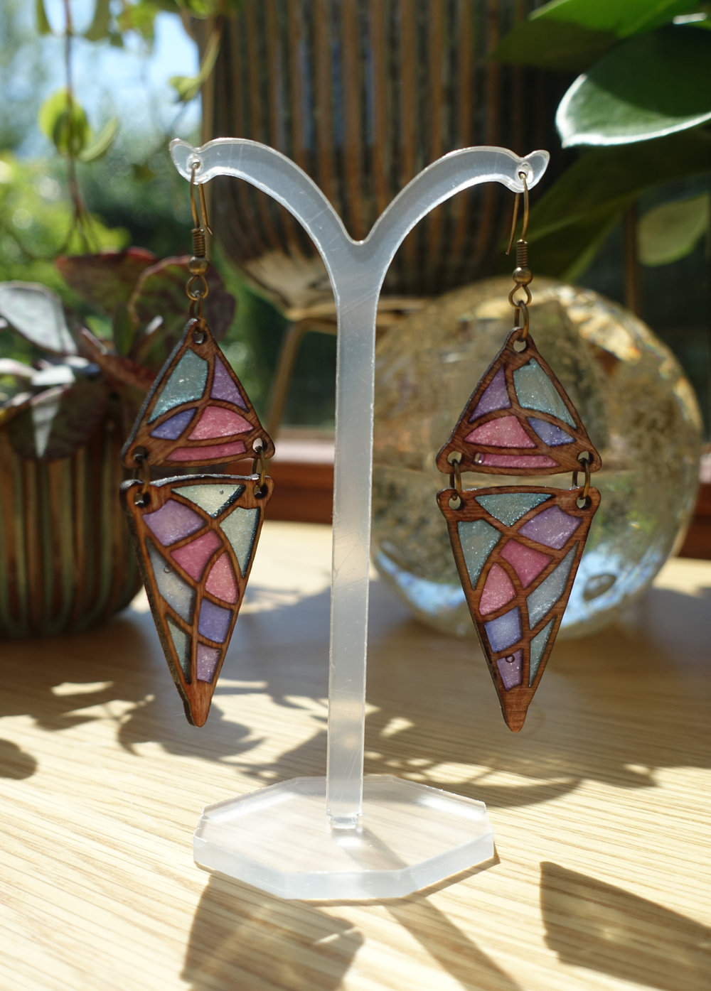 Double triangle - rose, violet turquoise et bois – Image 4