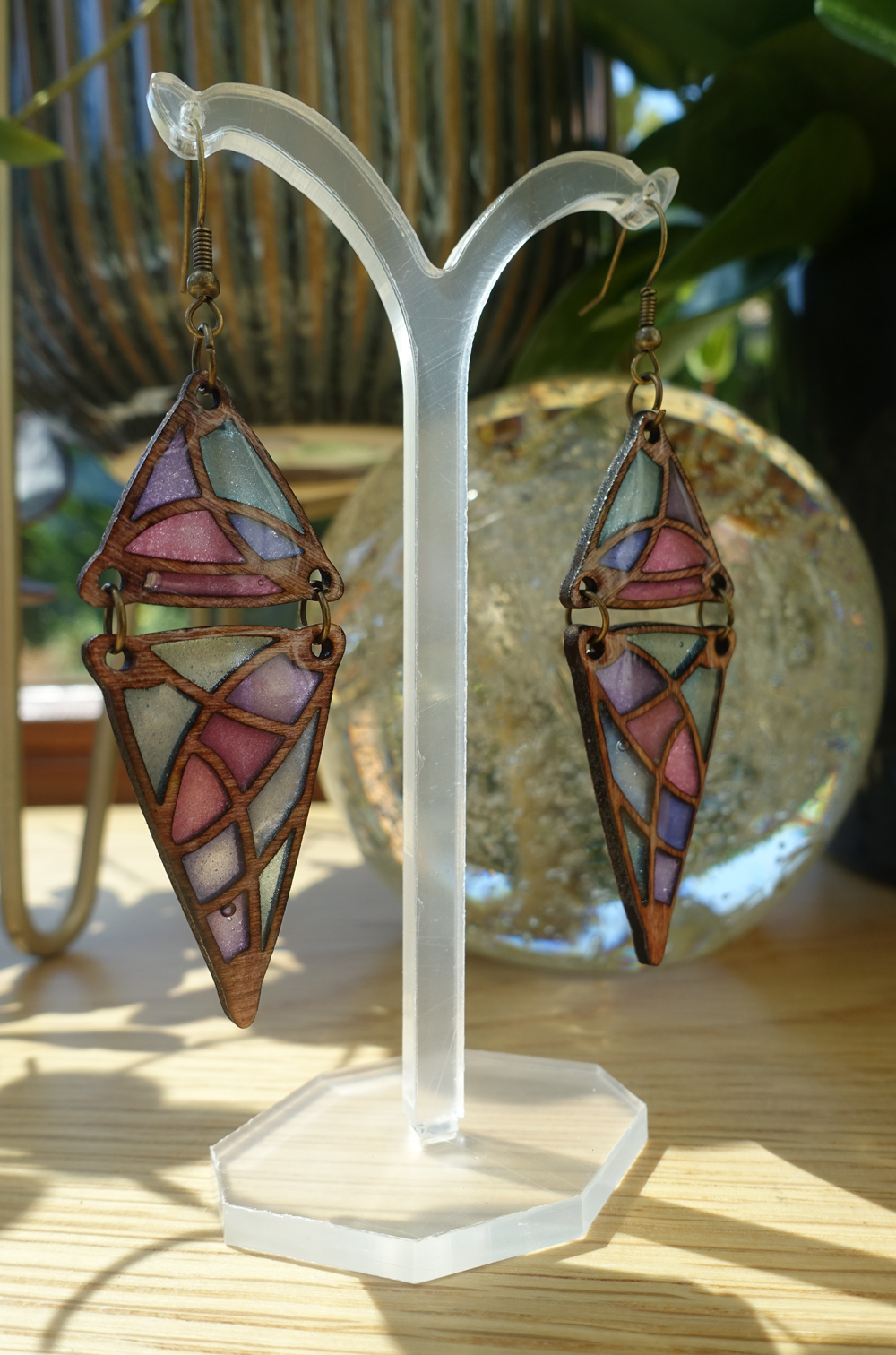 Double triangle - rose, violet turquoise et bois – Image 3