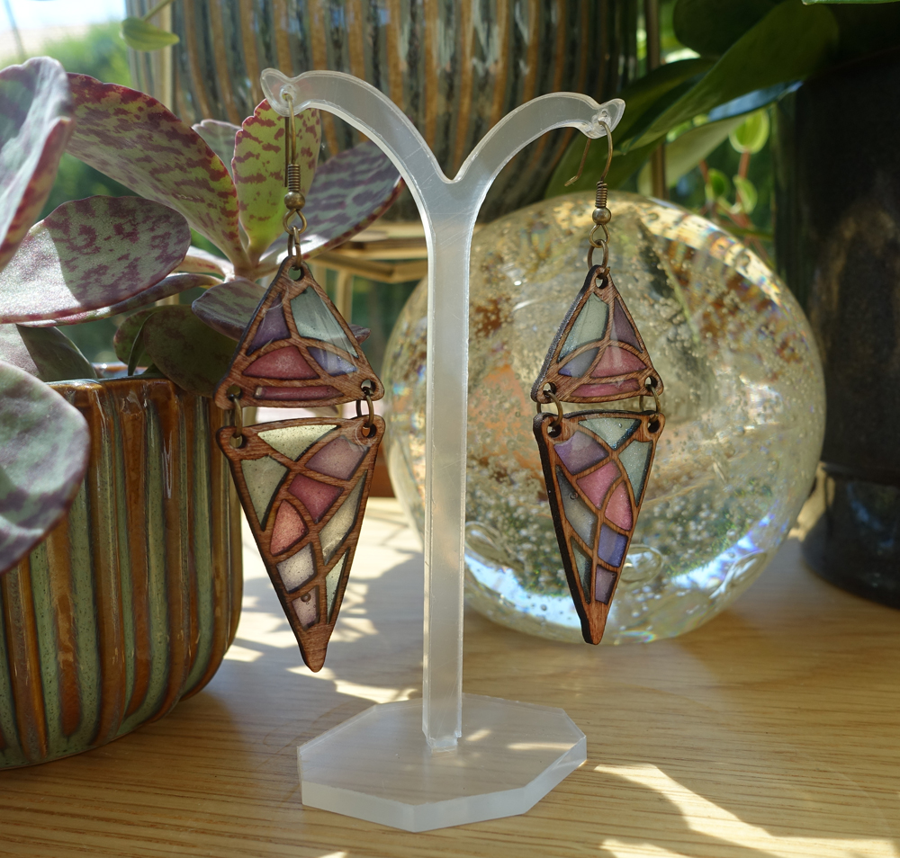 Double triangle - rose, violet turquoise et bois – Image 2