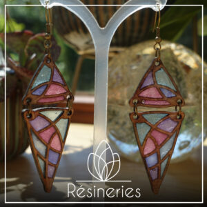 Double triangle - rose, violet turquoise et bois