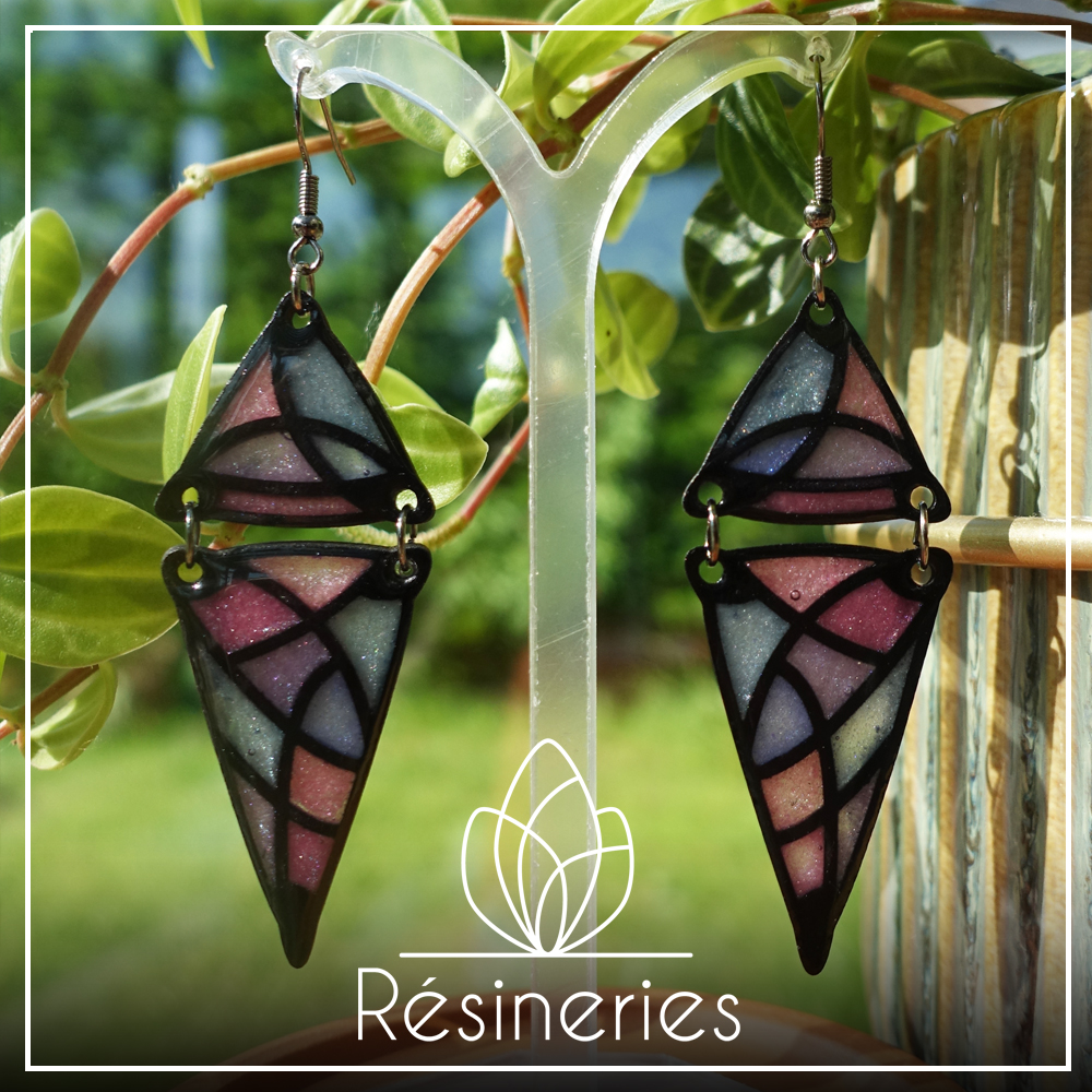 Double triangle - rose, violet turquoise et noir