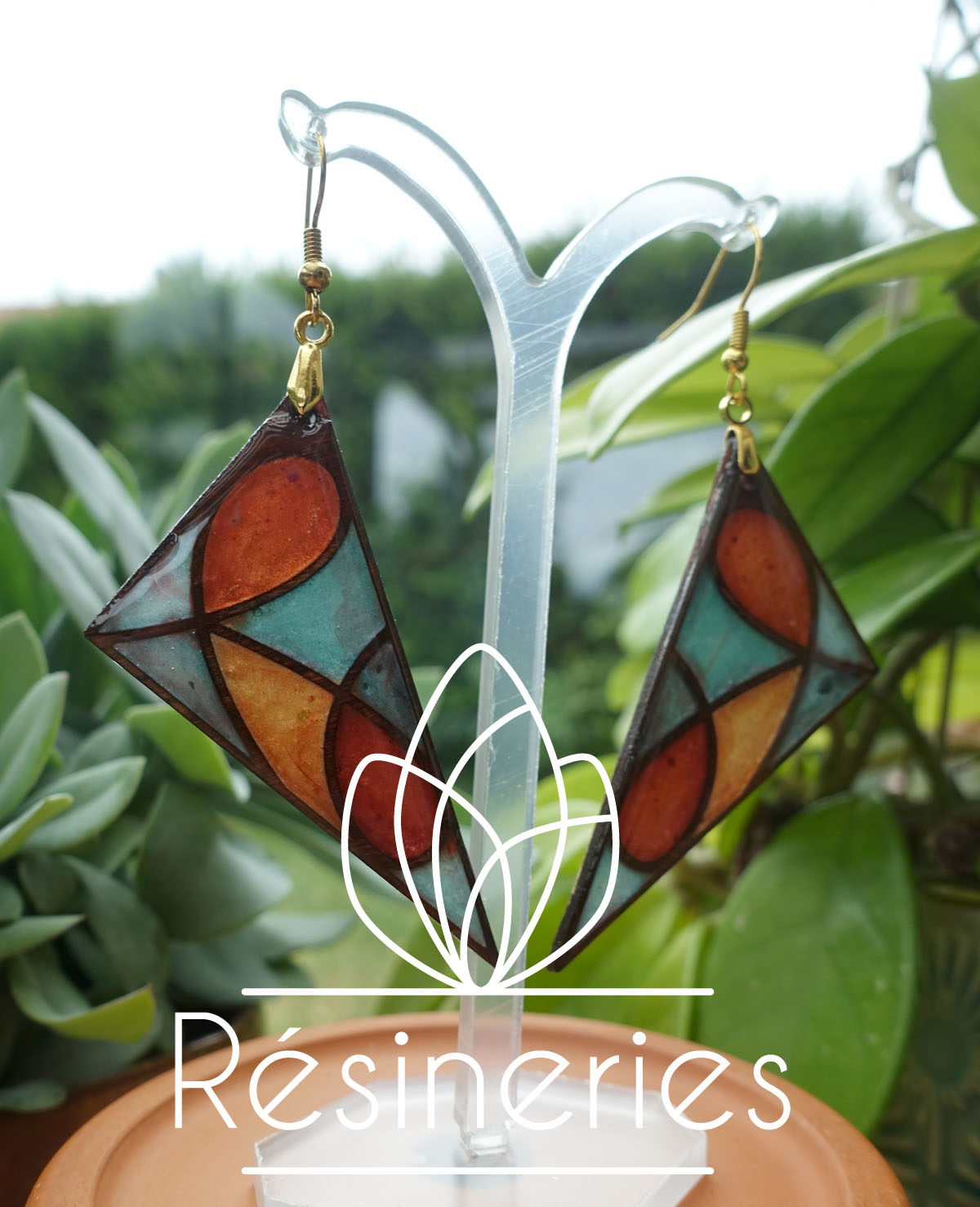 Grand triangle - vert et orange (traits bois) – Image 2