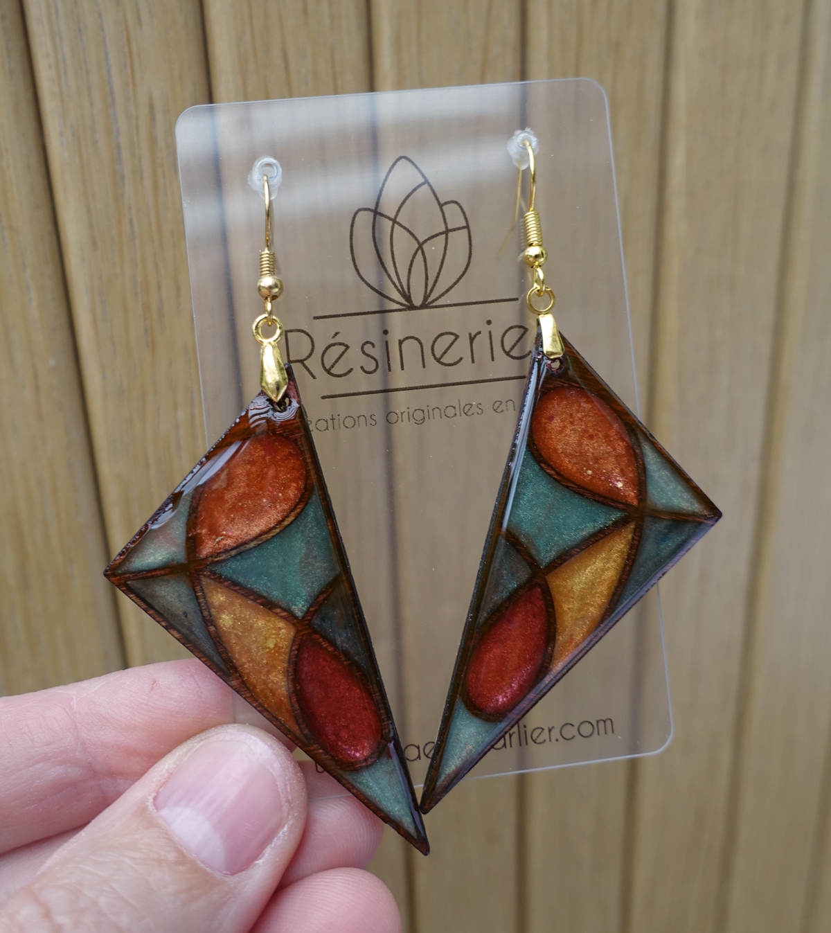Grand triangle - vert et orange (traits bois) – Image 5
