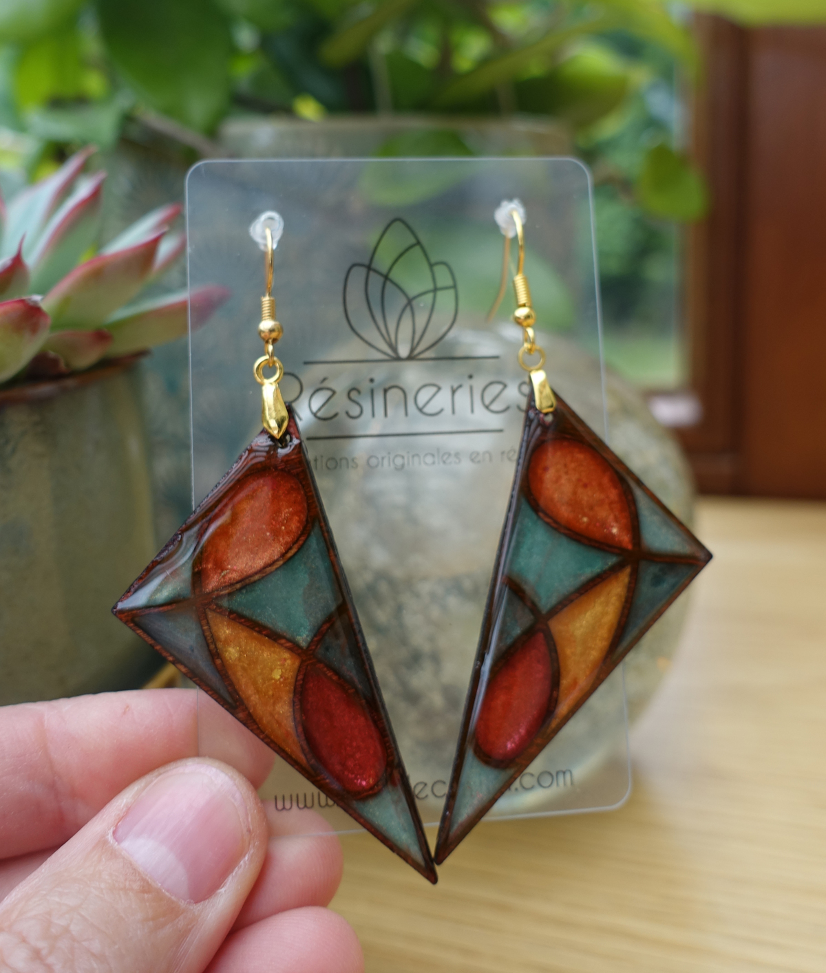 Grand triangle - vert et orange (traits bois) – Image 4