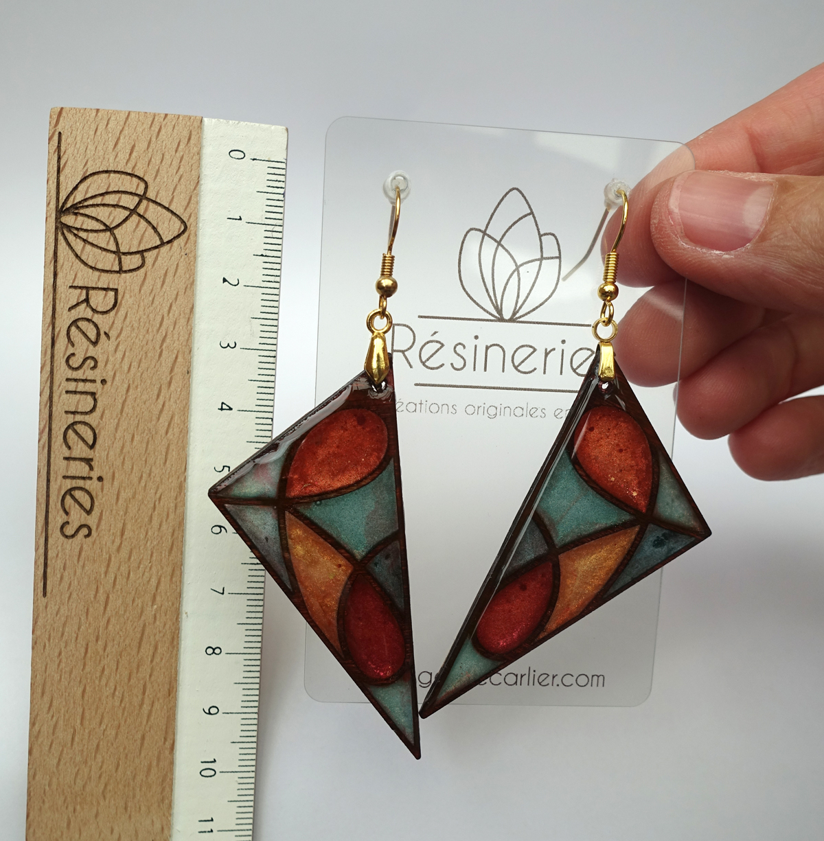 Grand triangle - vert et orange (traits bois) – Image 3