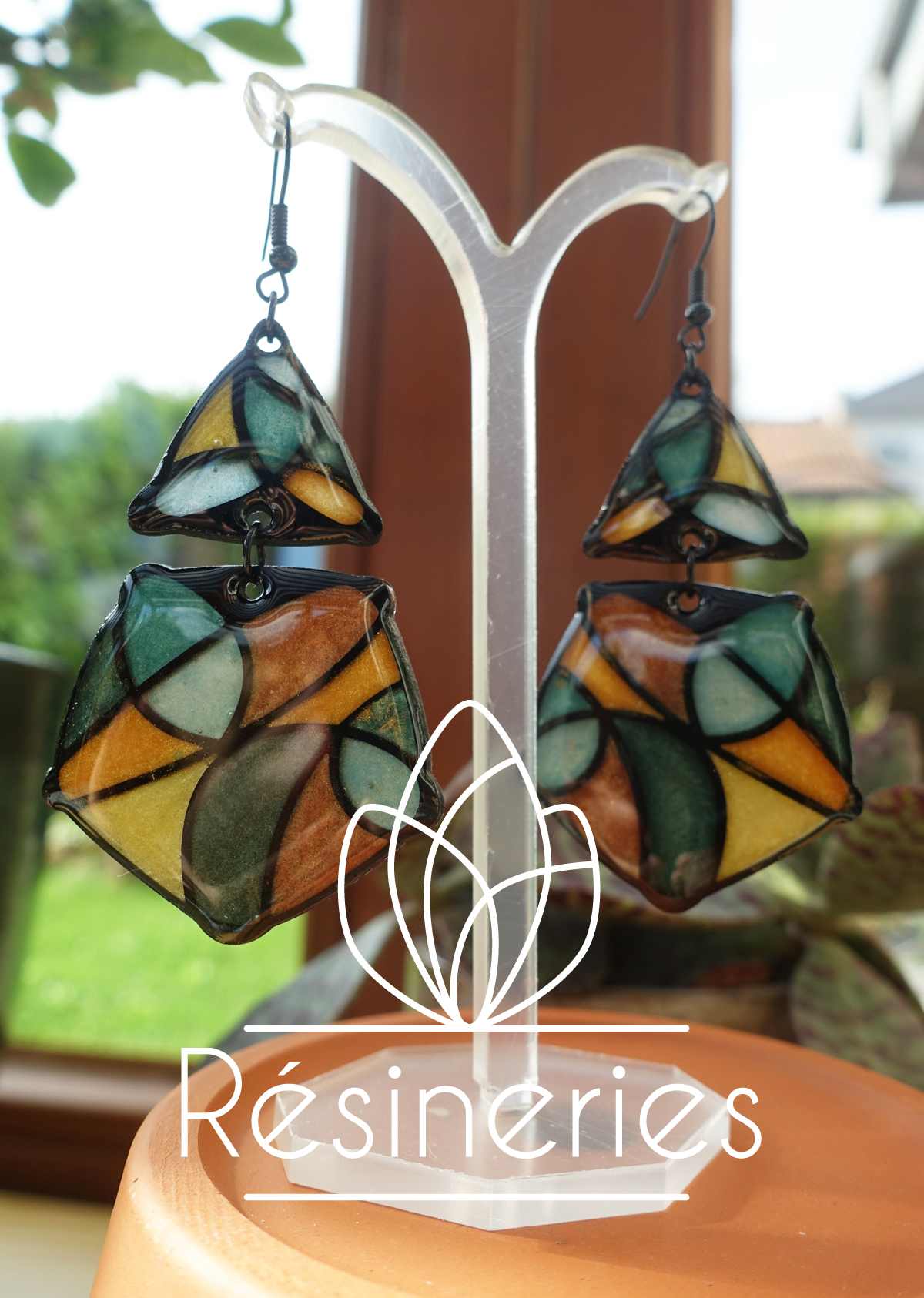 Losange en 2 morceaux - vert et orange (traits noirs) – Image 6