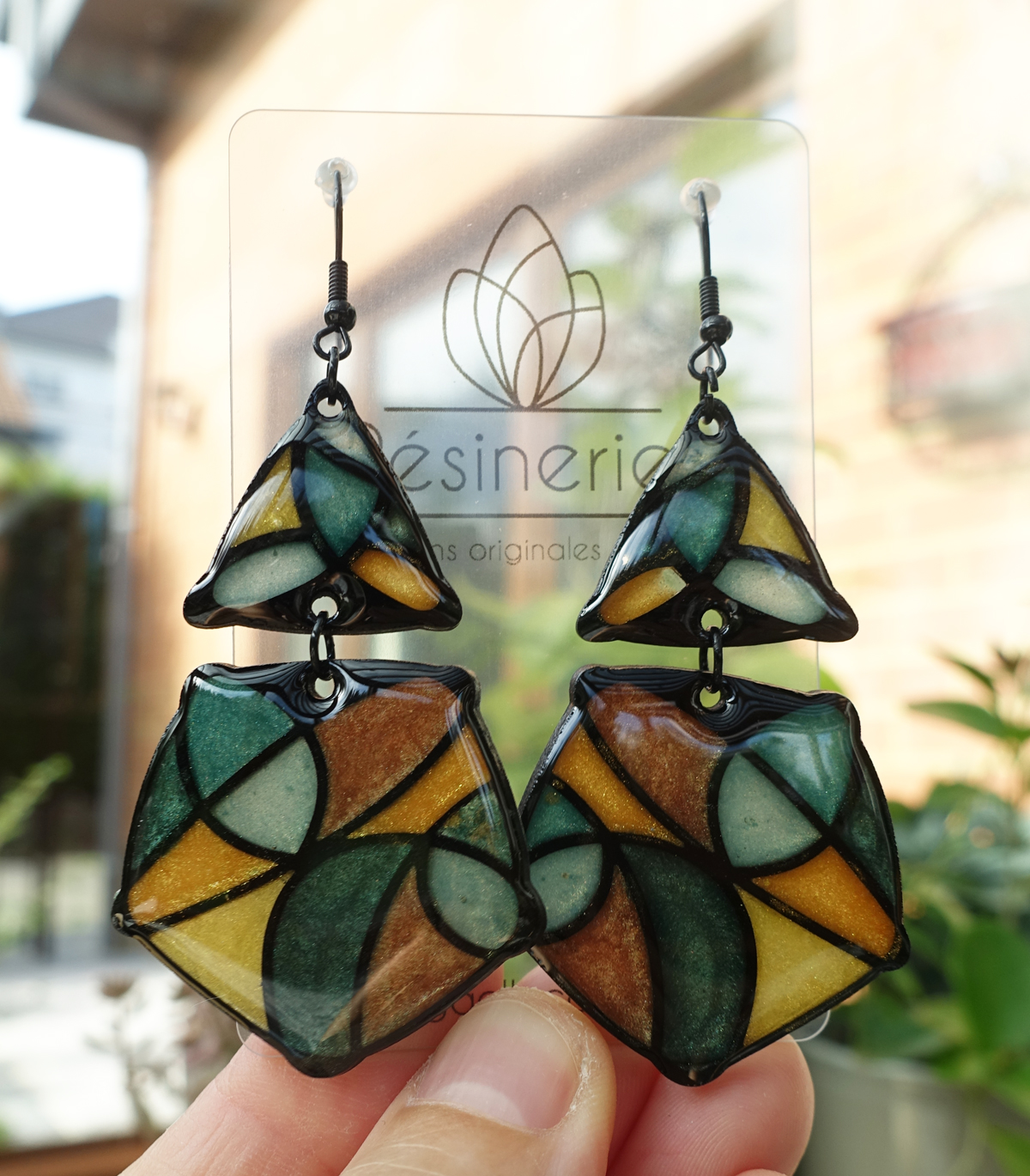 Losange en 2 morceaux - vert et orange (traits noirs) – Image 4