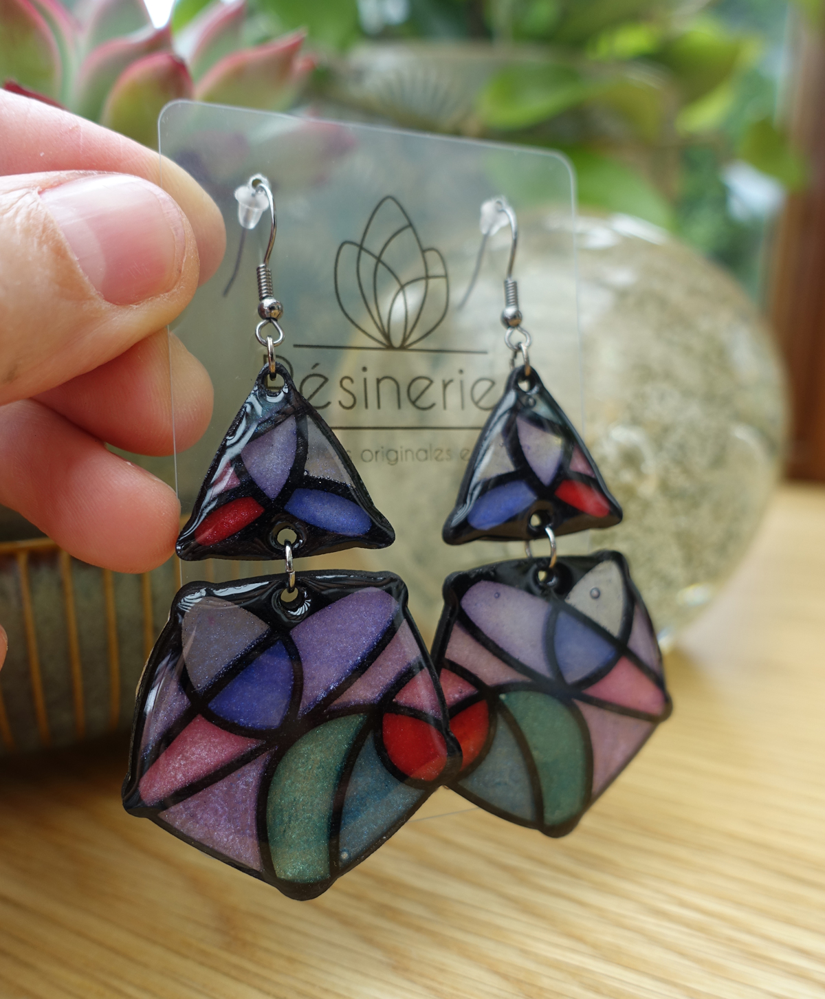 Losange en 2 morceaux - violet, vert et rouge (traits noirs) – Image 5