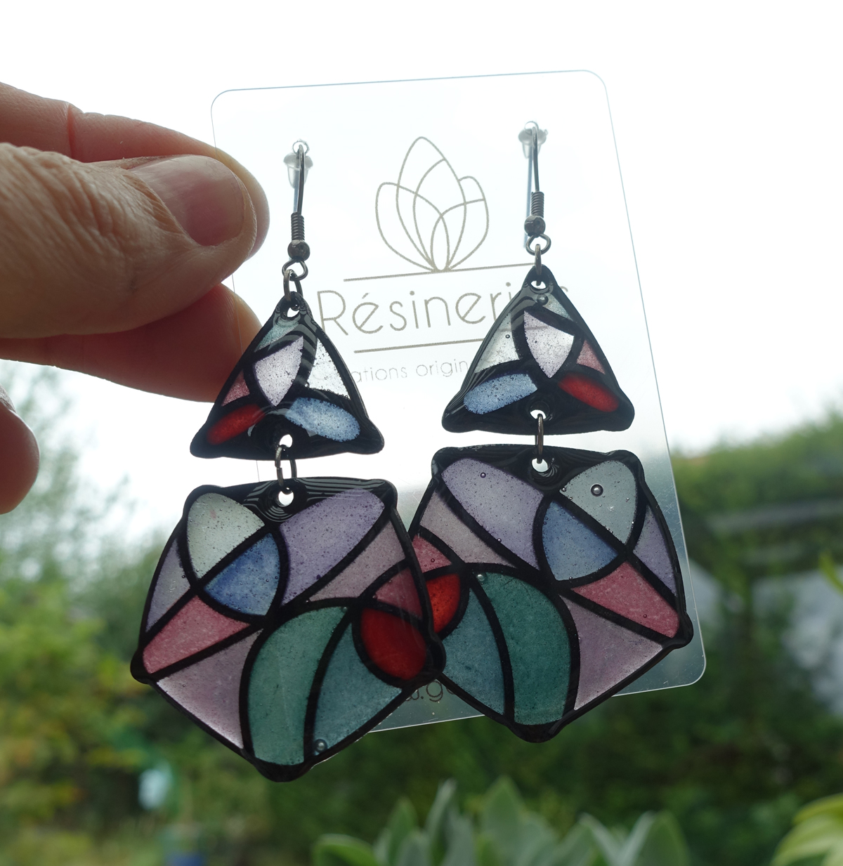 Losange en 2 morceaux - violet, vert et rouge (traits noirs) – Image 4