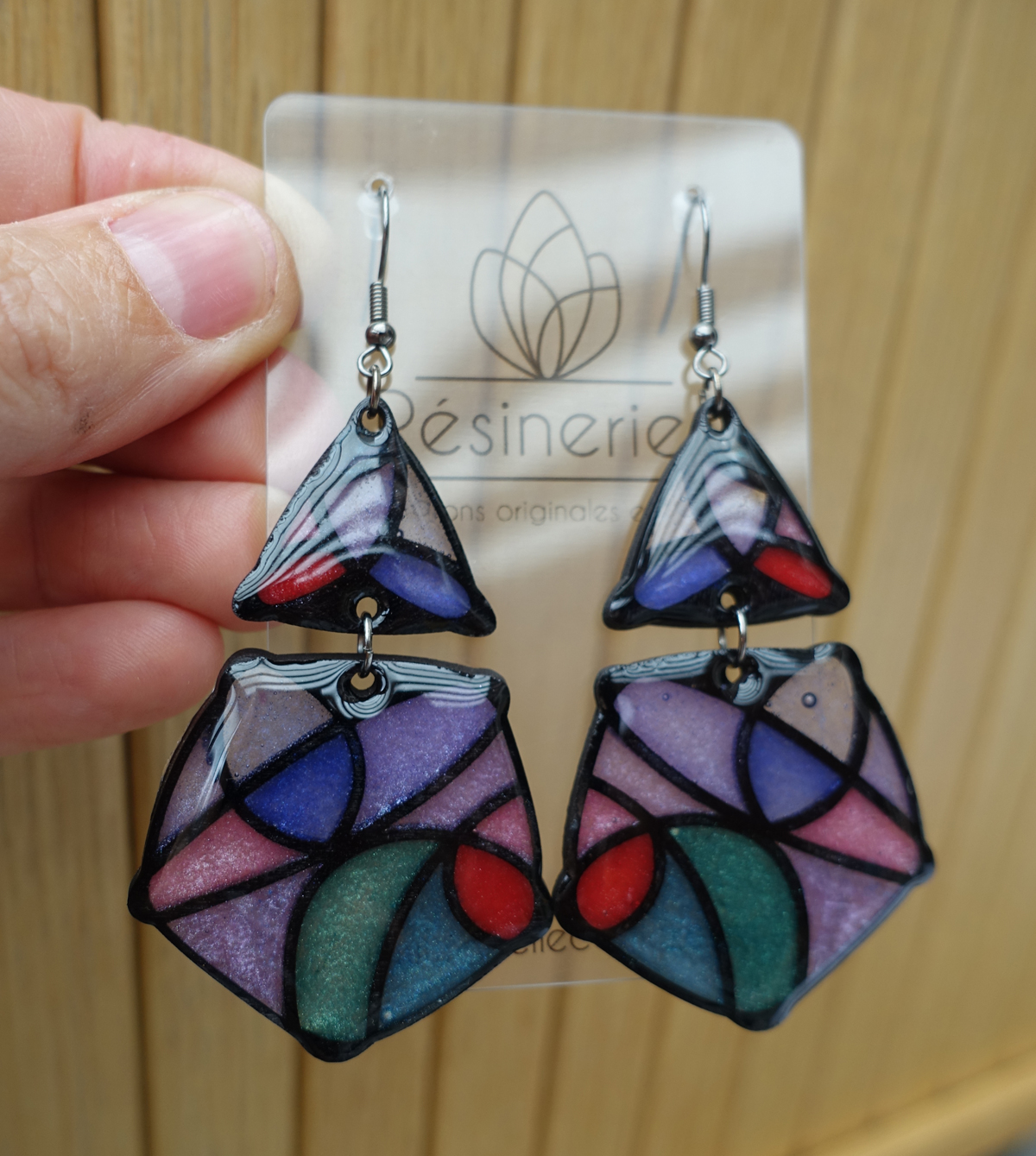 Losange en 2 morceaux - violet, vert et rouge (traits noirs) – Image 3