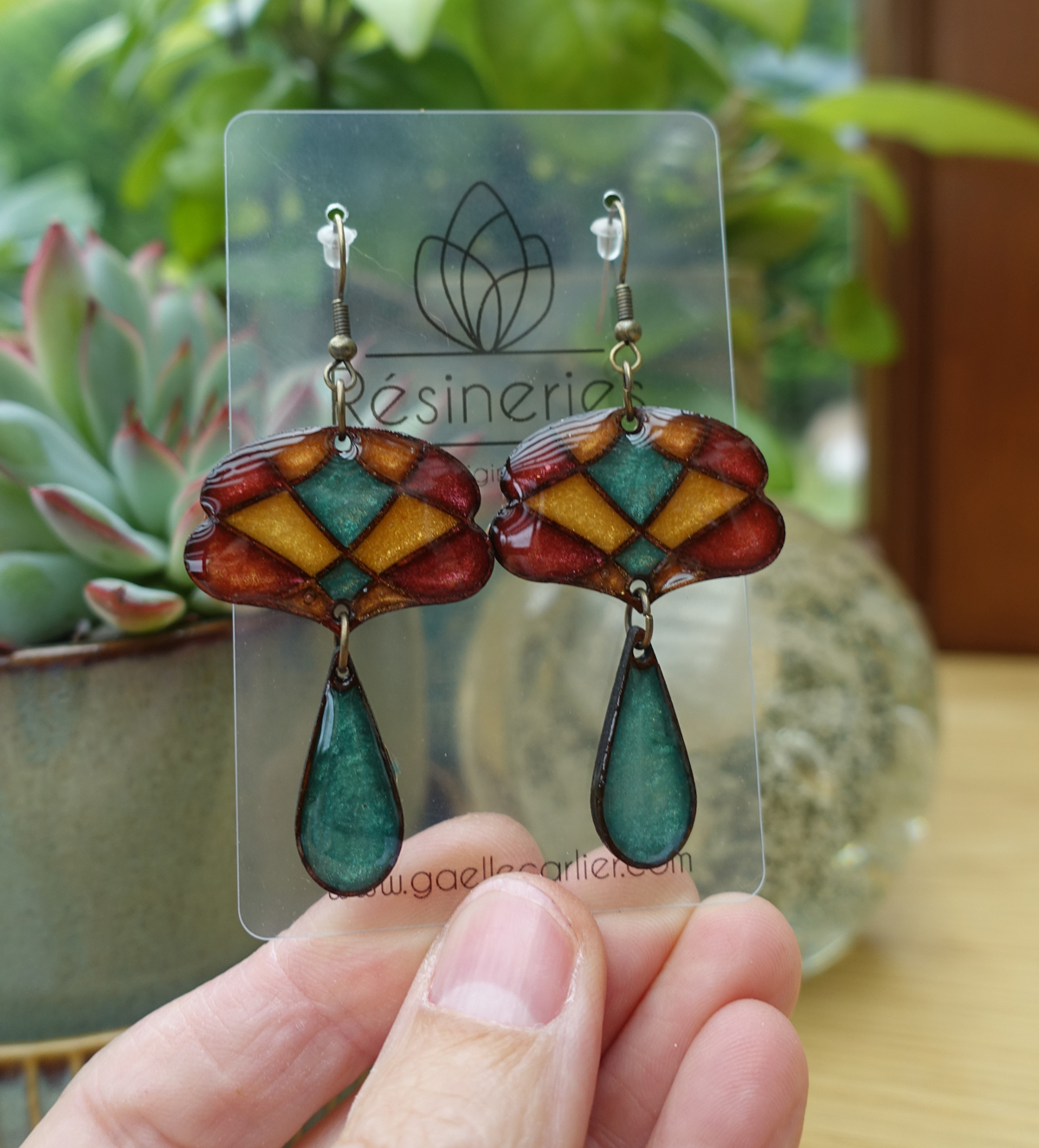 Lotus - vert et orange (traits bois) – Image 2