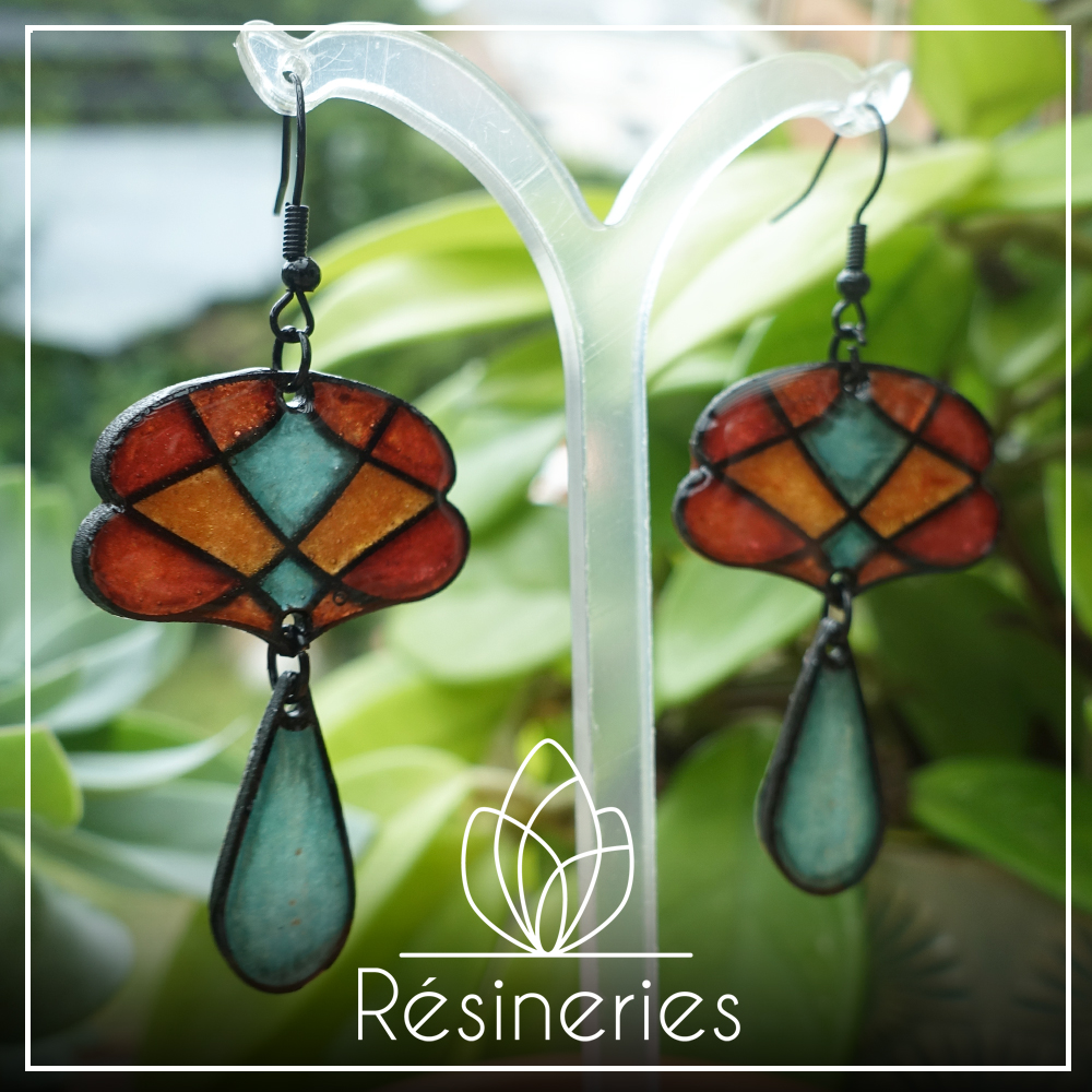 Lotus - vert et orange (traits noirs)