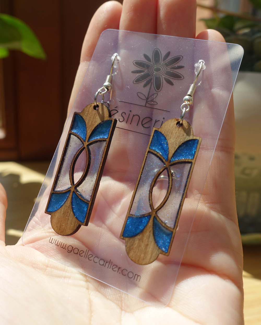 Oeilleton style art nouveau - bois et bleu – Image 3