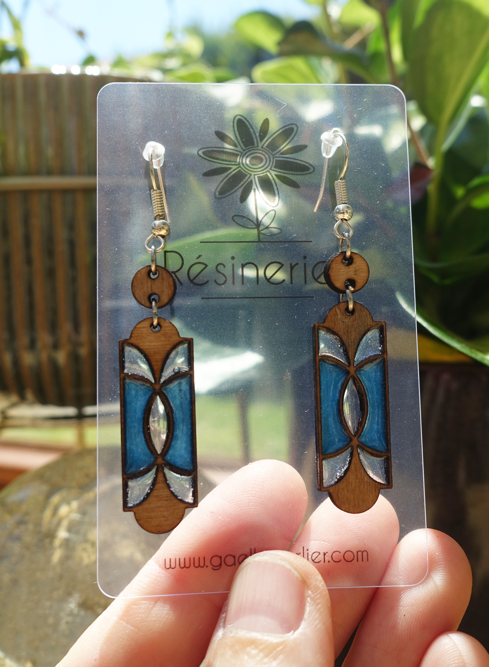 Oeilleton style art nouveau mini - bleu et bois – Image 3