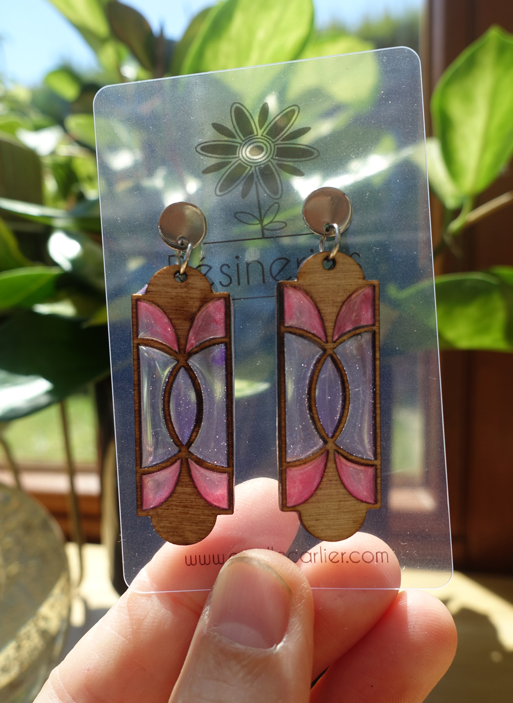 Oeilleton style art nouveau - bois et rose – Image 2