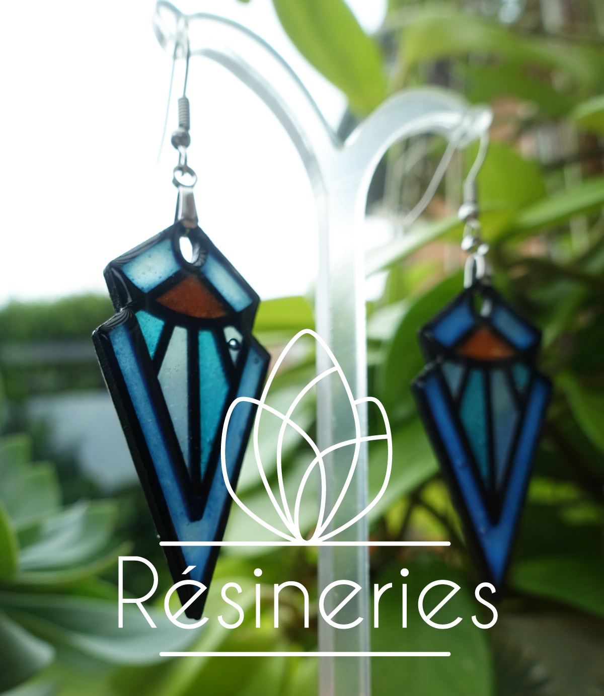 Pointe art déco - bleu, turquoise et jaune – Image 3