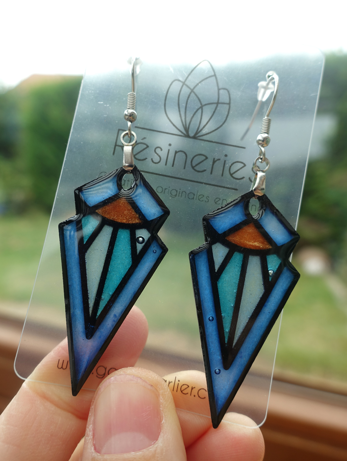 Pointe art déco - bleu, turquoise et jaune – Image 5