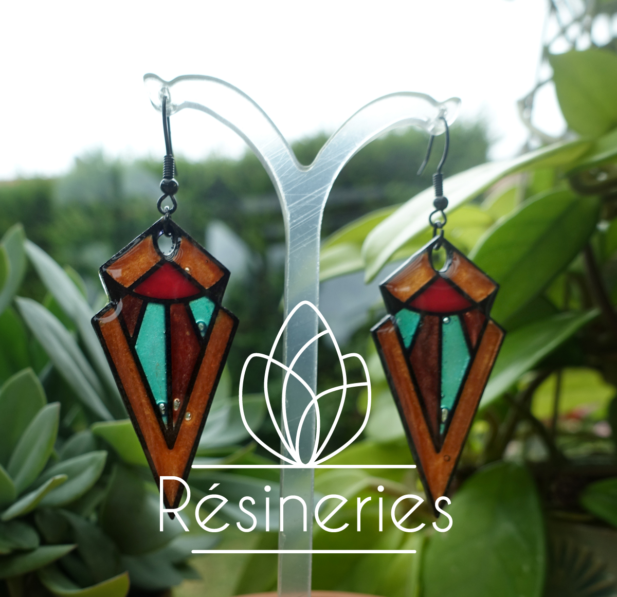 Pointe art déco - turquoise et orange – Image 3