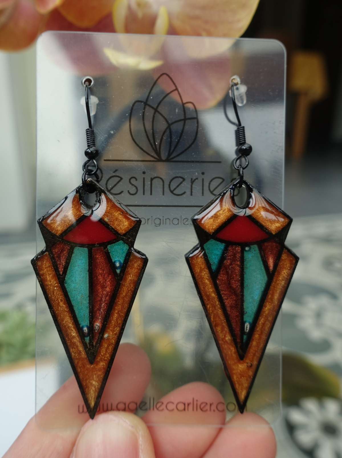 Pointe art déco - turquoise et orange – Image 6