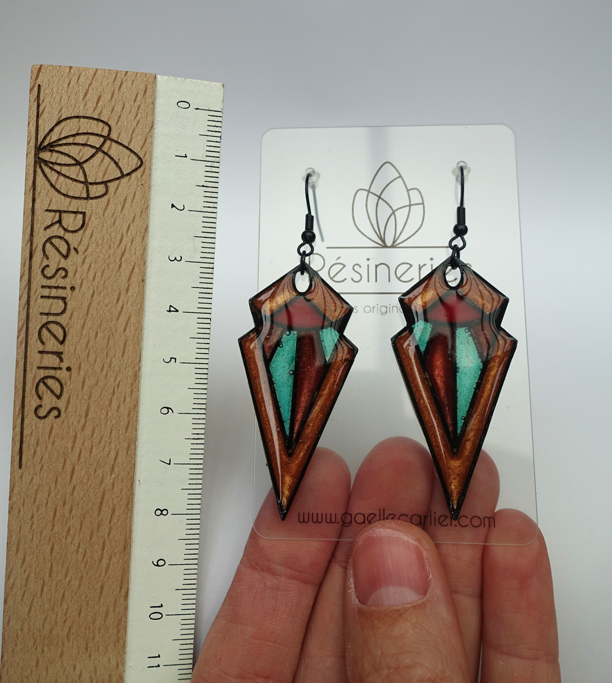 Pointe art déco - turquoise et orange – Image 5