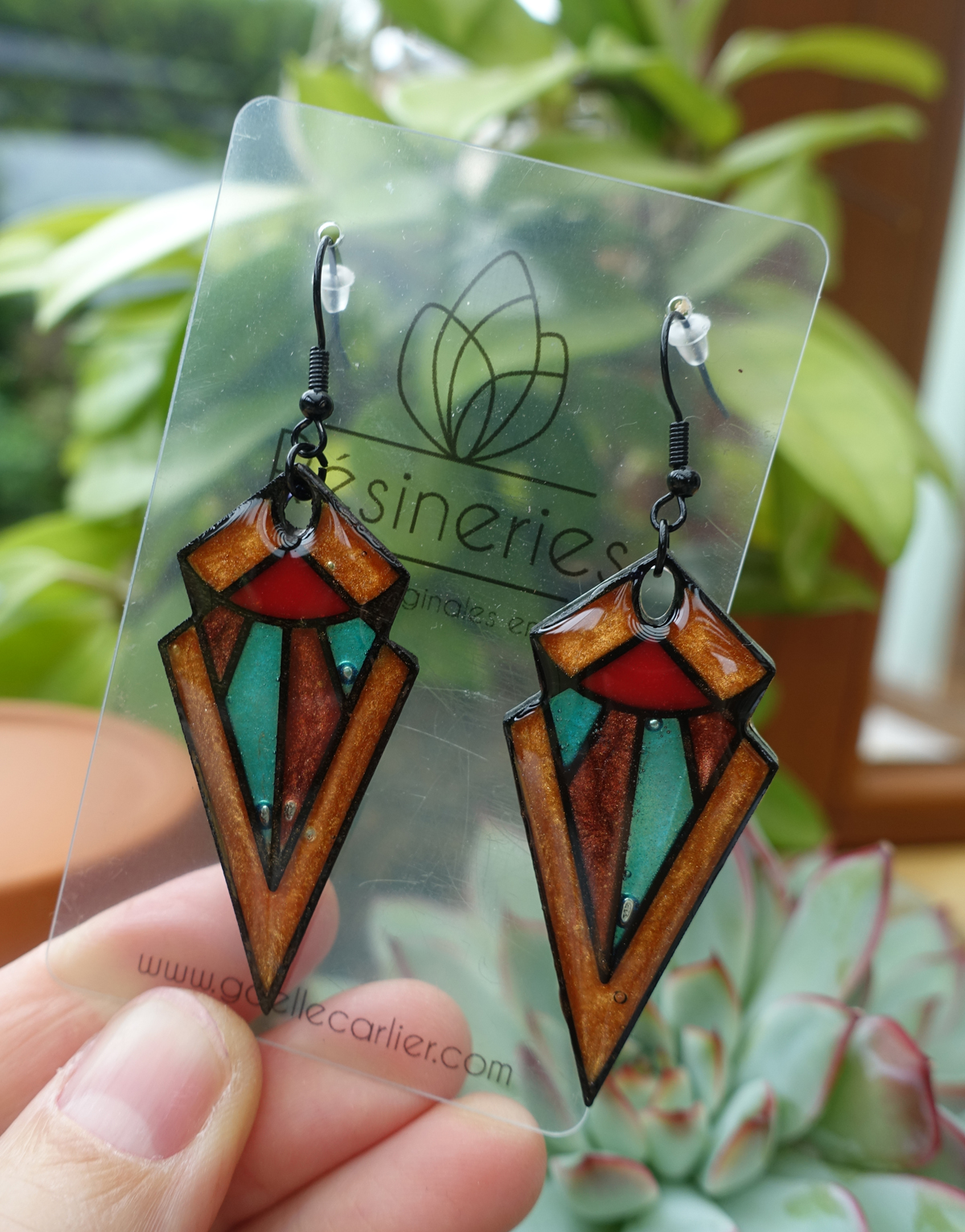 Pointe art déco - turquoise et orange – Image 2