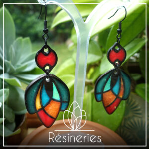 Tulipe - vert, bleu, rouge, orange et jaune (traits noirs)