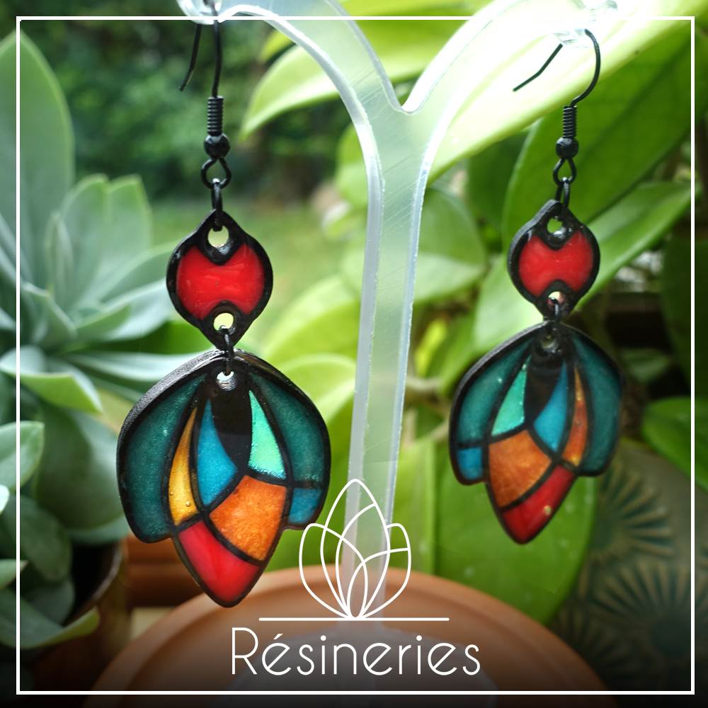 Tulipe - vert, bleu, rouge, orange et jaune (traits noirs)